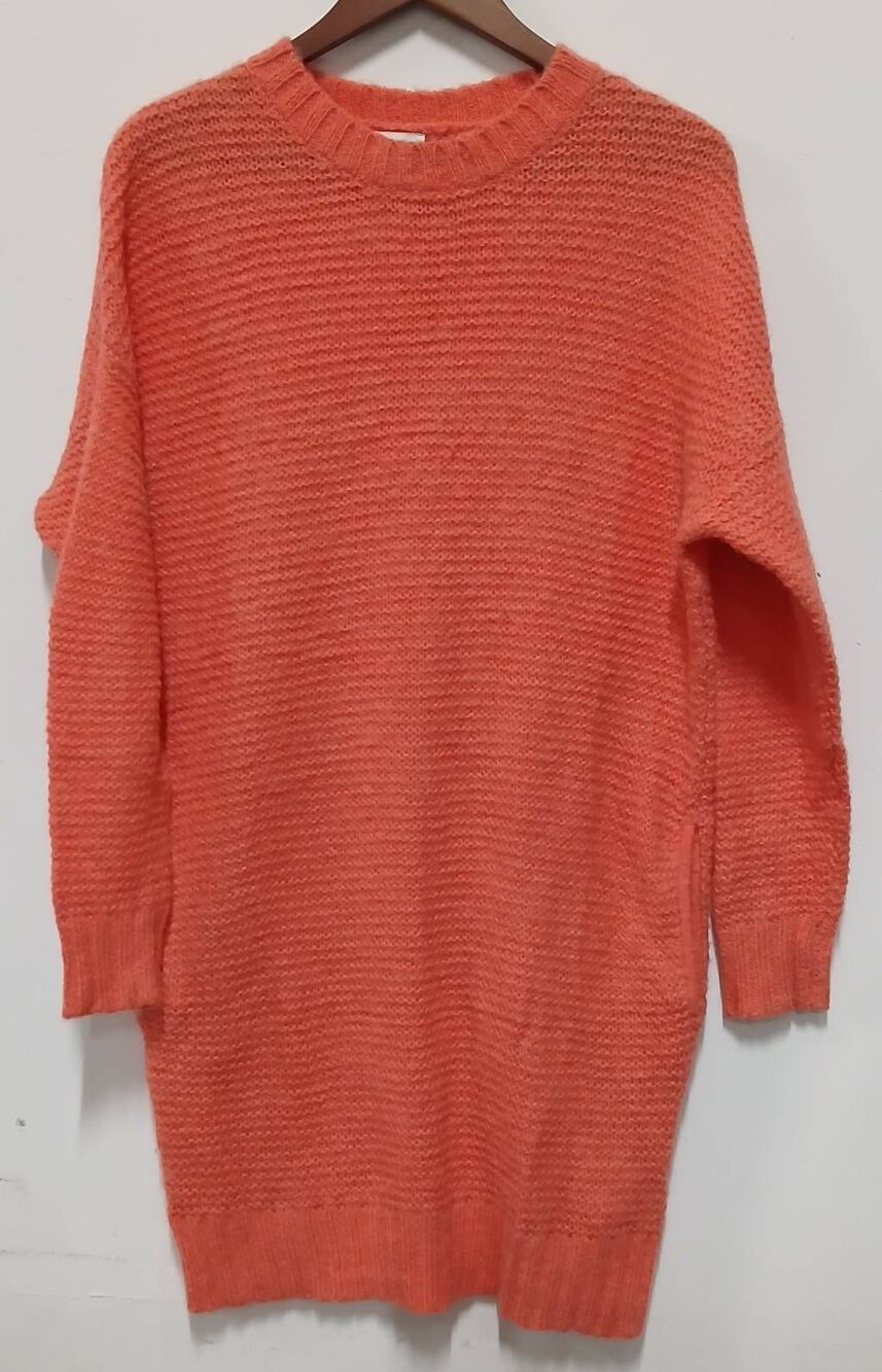 Reiss womens medium soft wool sweater dress orange tunic slouchy drop sleeve